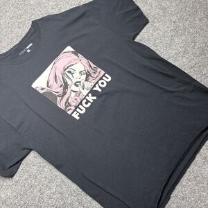 Fashion Nova Large Graphic‎ T-Shirt Black Pop Art Crying Girl Edgy Statement Tee